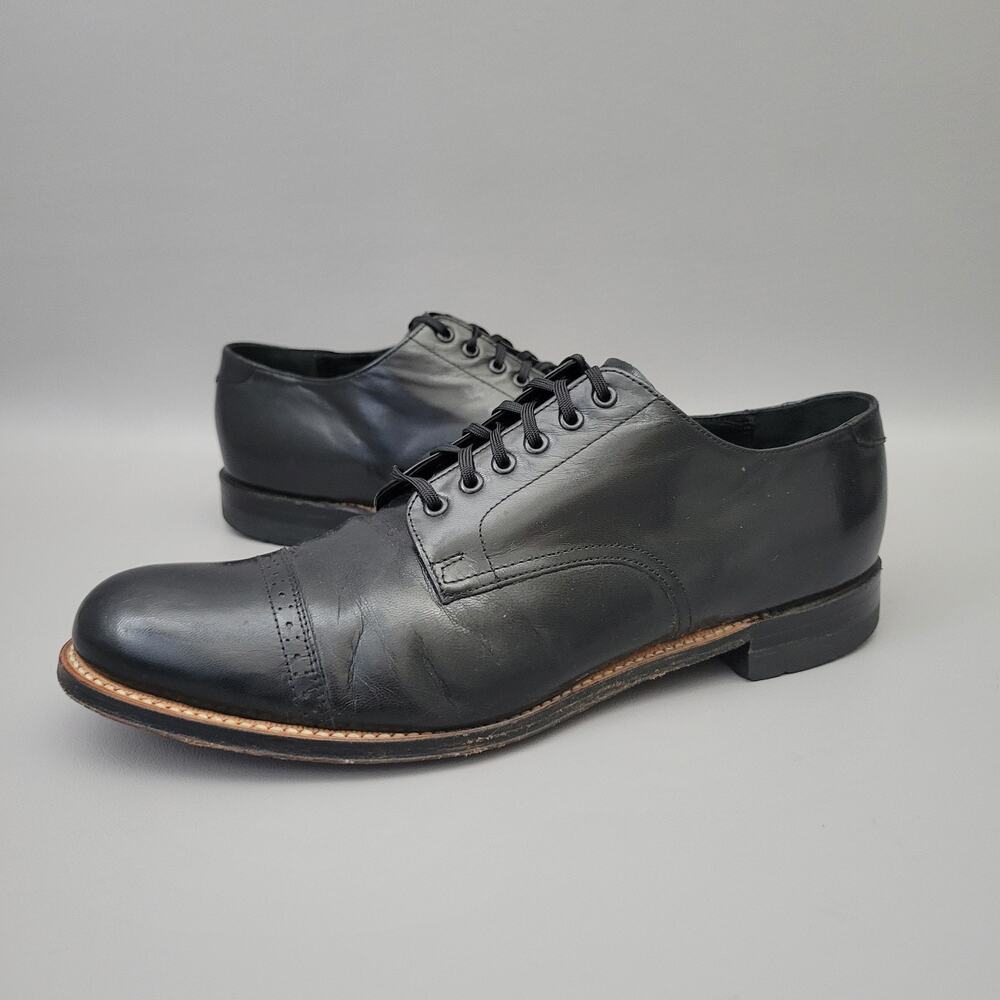 VTG Stacy Adams Madison Oxfords Shoes Mens Size 9.5 D Black Leather Cap Toe